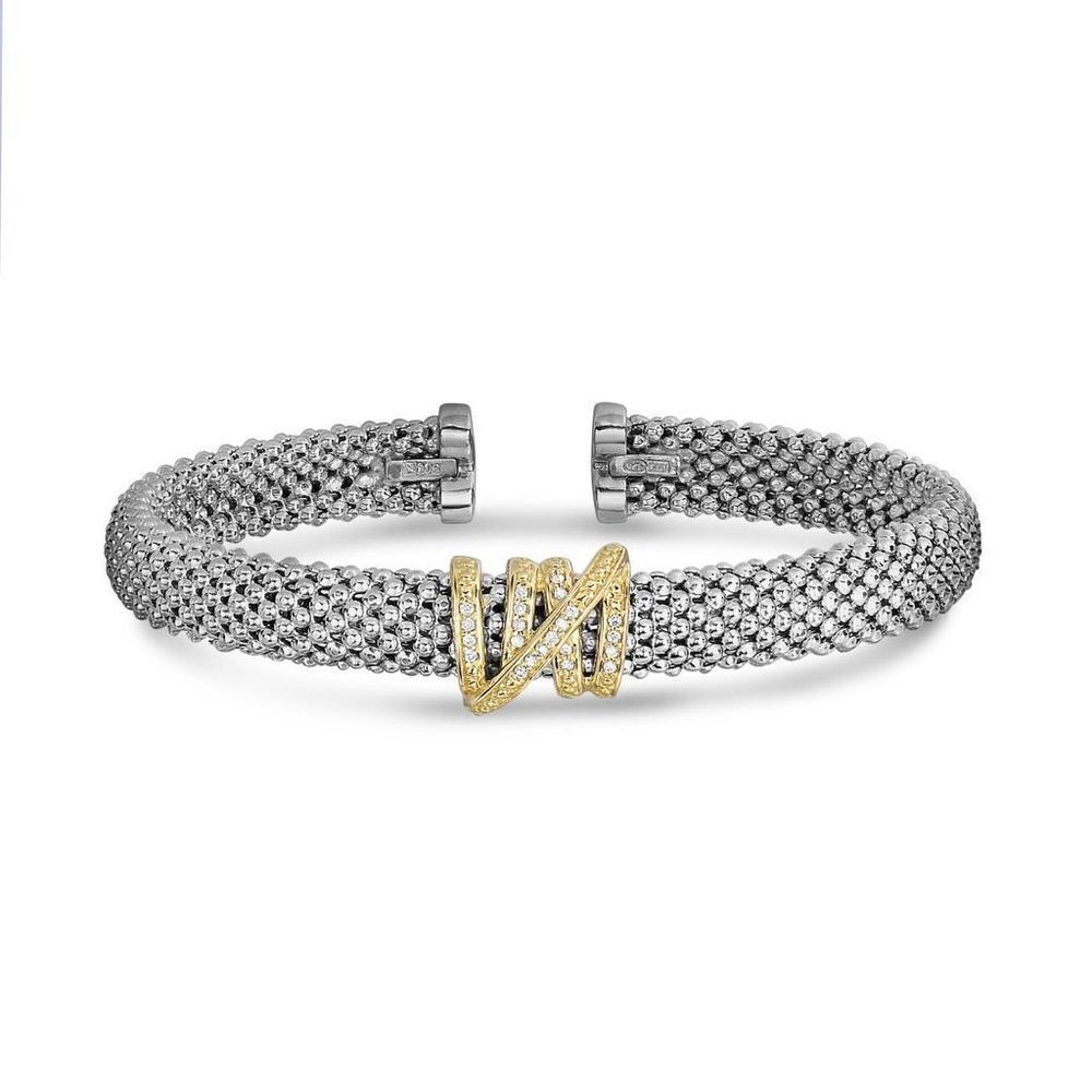 PHILLIP GAVRIEL’S STERLING SILVER & 18K GOLD POPCORN DIAMOND TALLY BANGLE